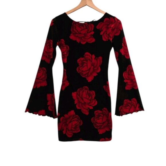 Thirty Thirty Womens Small Red Rose Velour Mesh Dress Open Back  Whimsigoth - Picture 4 of 9